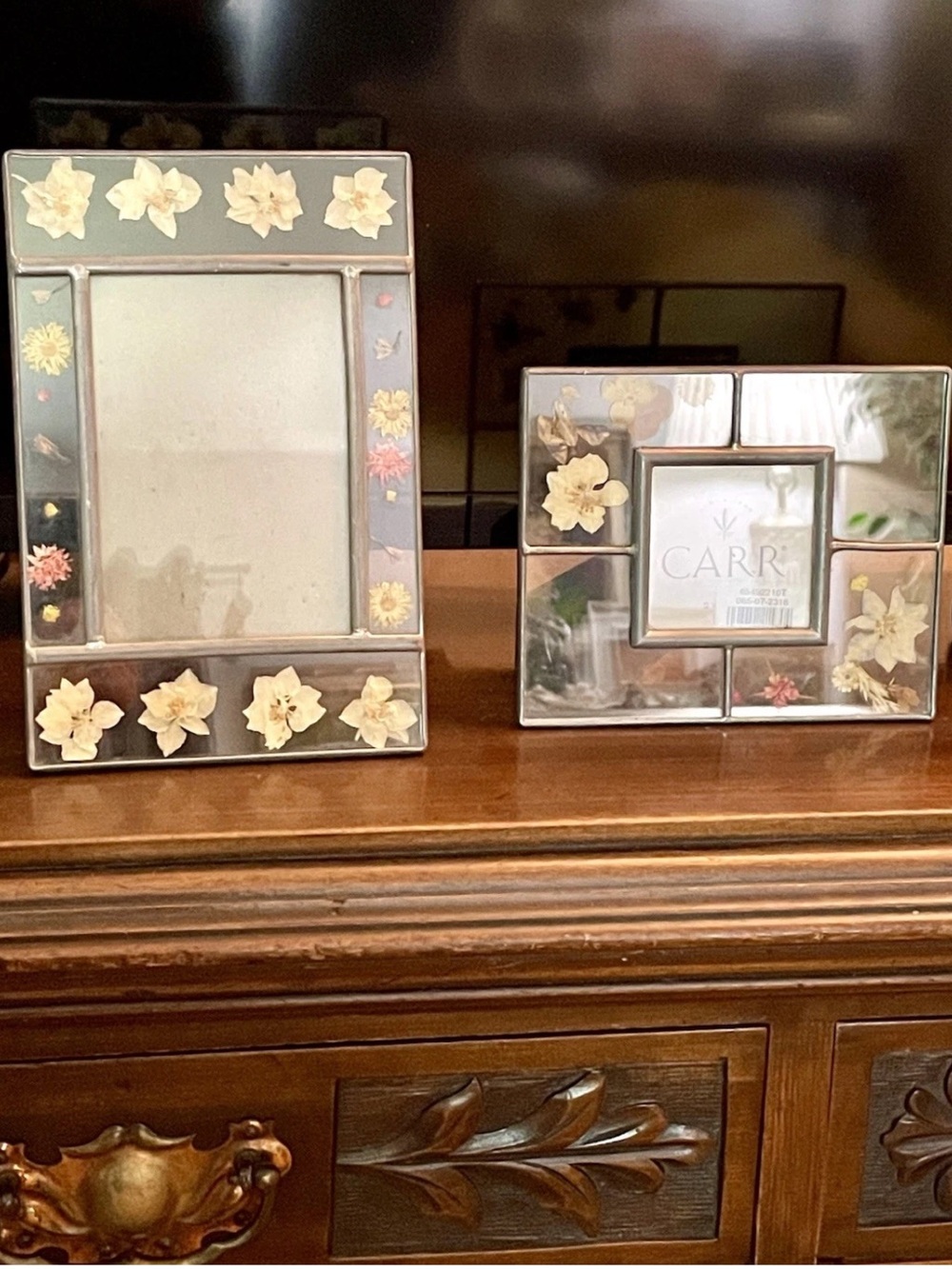 Lot Of 2 Pressed Flower Leaded Glass Frames Burns Of Boston & Carr Earth Nature